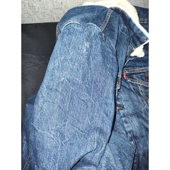 Levi's Blue Denim Sherpa Trucker Jacket Sz XL - Picture 4 of 7